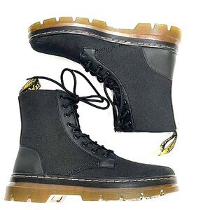 Dr. Martens Combs Black Canvas Leather Styling Lace-Up Combat Moto Boot Size 6